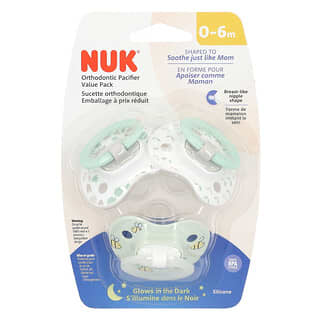 NUK, Glow in the Dark Orthodontic Pacifier, 0-6 Months, Green, 3 Pack