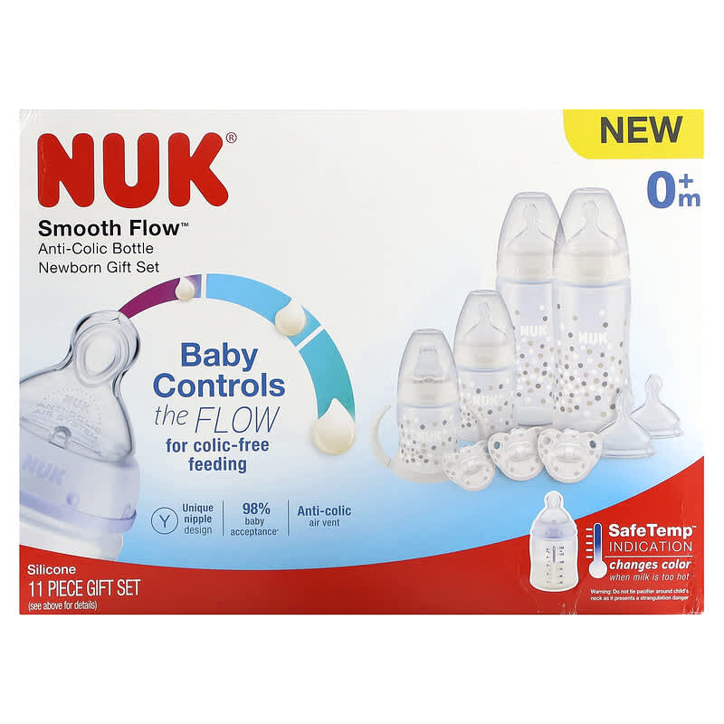  NUK Smooth Flow Pro - Biberón anticólico, fácil de montar y  limpiar, reduce el gasolina y el gas del recién nacido, 5 onzas, paquete de  4, neutro : Bebés