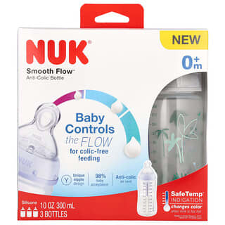 NUK, Smooth Flow, Anti-Colic Bottle, 0+ Months, 3 Bottles, 10 oz (300 ml) Each