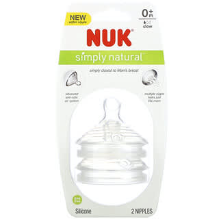 NUK, Simply Natural, Slow Flow Bottle Nipples,  0+ Months, 2 Nipples