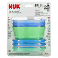 NUK, Bols empilables, 4 mois et plus, Bleu et vert, 3 bols + 3 couvercles