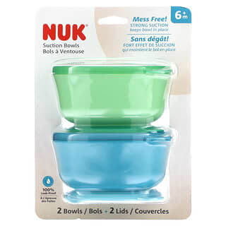 NUK, Tazones de succión, Más de 6 meses, Azul y verde`` 2 tazones + 2 tapas