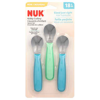 NUK, Kiddy Cutlery Spoon Set, Essbesteck- und Löffel-Set für Kinder, ab 18 Monaten, 3er-Pack