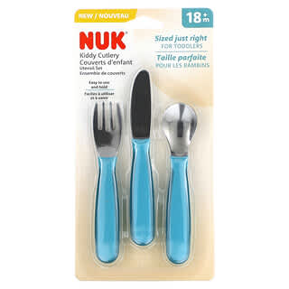 NUK, Kiddy Cutlery, Utensil Set, 18+ Months, Blue, 3 Pieces