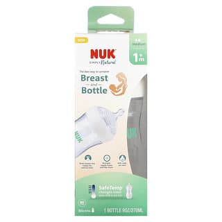 NUK, Simply Natural, Breast and Bottle with Safe Temp, 1 miesiąc, średni przepływ, 270 ml