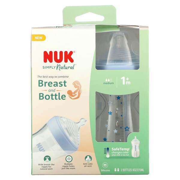 NUK‏, Simply Natural, Bottle, +1 Months, Medium, 2 Bottles, 9 oz (270 ml) Each