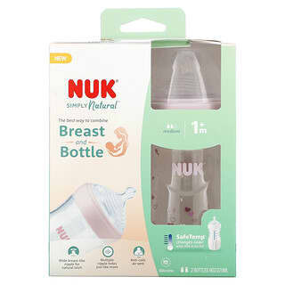 NUK, Simply Natural 奶瓶，1 個月以上，中等流量，粉色，2 個，每個 9 盎司（270 毫升）