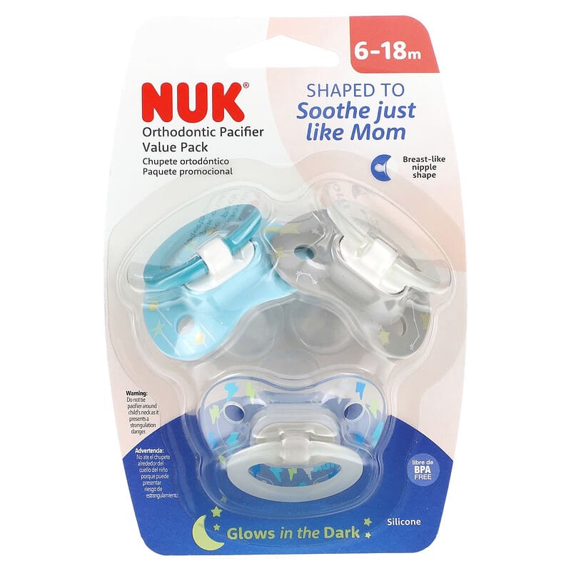  NUK Chupetes de ortodoncia, 0-6 meses, El mejor chupete para  bebés amamantados, Sin BPA, Brilla en la oscuridad