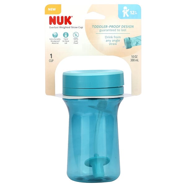 NUK, Everlast Weighted 吸管杯，12 個月以上，藍綠色，10 盎司（300 毫升）