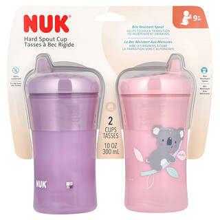 NUK, Чашка с жестким носиком, для детей от 9 месяцев, розовая и фиолетовая, 2 шт., По 100 мл (10 унций)