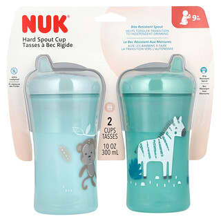 NUK, 단단한 스파우트 컵, 9개월 이상, 청록색 및 파란색, 2개입, 각 100ml(10oz)