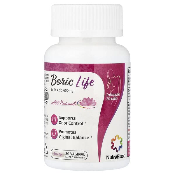NutraBlast, 보릭 라이프, 보릭산, 600mg, 질 좌약 30개