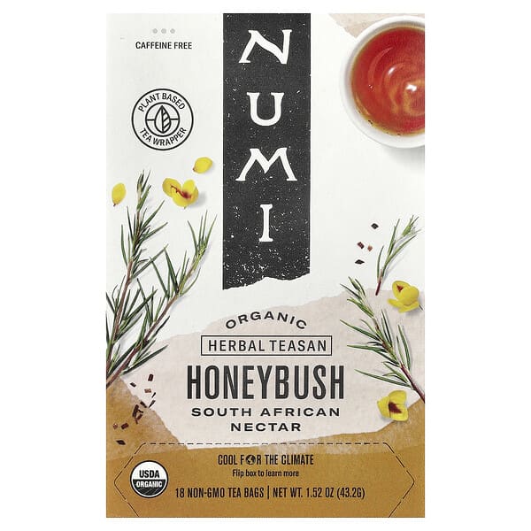 Numi Tea, 유기농 허브 Teasan, 허니부시, 카페인 무함유, 유전자 변형 성분 무함유 티백 18개, 43.2g(1.52oz)