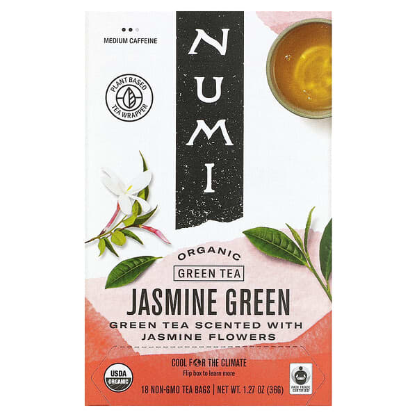 Numi Tea, Bio-Grüntee, Jasmingrün, 18 Teebeutel, 36 g (1,27 oz.)