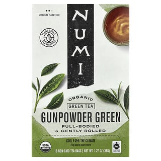 Numi Tea, органический зеленый чай, зеленый ганпаудер, 18 чайных пакетиков без ГМО, 36 г (1,27 унции)