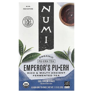 Numi Tea, Té Pu-Erh orgánico, Pu-Erh del emperador, 16 bolsitas de té, 32 g (1,13 oz)