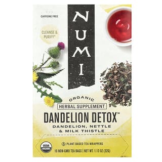 Numi Tea, Orgánico, Diente de león desintoxicante, Sin cafeína, 16 bolsitas de té sin OGM, 32 g (1,13 oz)
