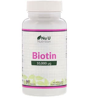 Nu U Nutrition, Biotine, 10 000 µg, 365 comprimés vegan