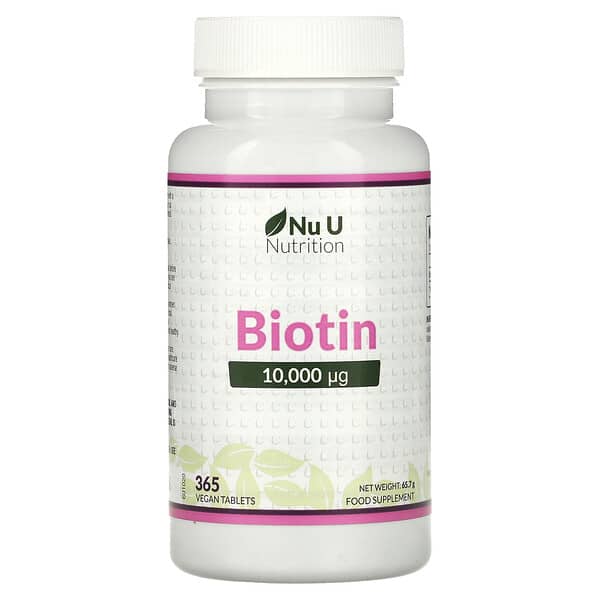 Nu U Nutrition, Biotine, 10 000 µg, 365 comprimés vegan