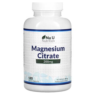 Nu U Nutrition, Citrate de magnésium, 200 mg, 180 comprimés vegan