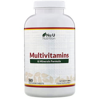 Nu U Nutrition, マルチビタミン＆ミネラルフォーミュラ、植物性タブレット365粒