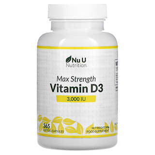Nu U Nutrition, Vitamina D3 de concentración máxima, 3000 UI, 365 cápsulas blandas