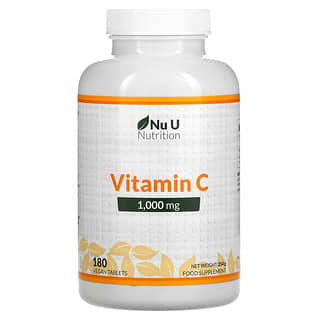 Nu U Nutrition, Vitamine C, 1000 mg, 180 comprimés vegan