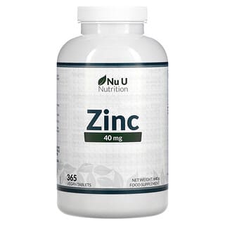 Nu U Nutrition, Zinc, 40 mg, 365 comprimés vegan