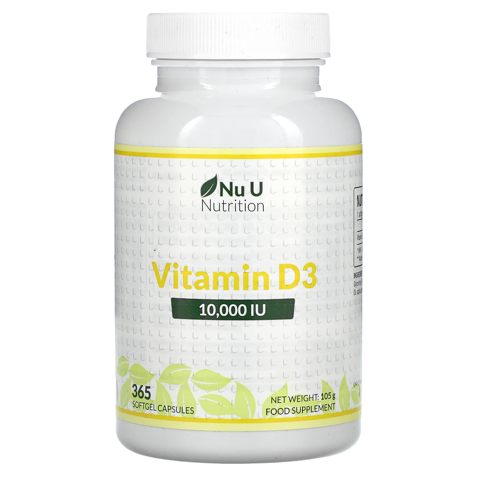 Nu U Nutrition, Vitamin D3, 10.000 IU, 365 Weichkapseln