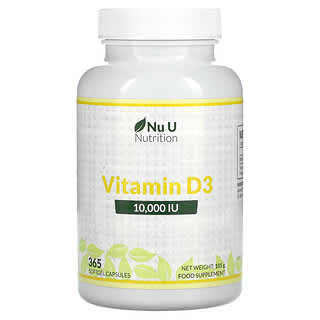 Nu U Nutrition, 維生素 D3，10000 國際單位，365 粒軟膠囊