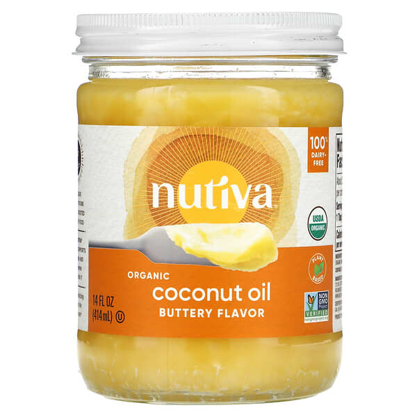 Nutiva‏, زيت جوز الهند العضوي، نكهة زبدية، 14 أونصة سائلة (414 مل)
