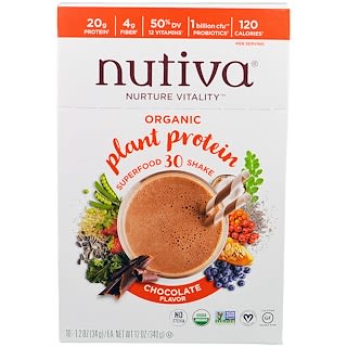 Nutiva, Organic Plant Protein, Chocolate Flavor, 10 Packets, 1.2 oz (34 g) Each