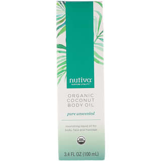 Nutiva, Organic Coconut Body Oil, Pure Unscented, 3.4 fl oz (100 ml)
