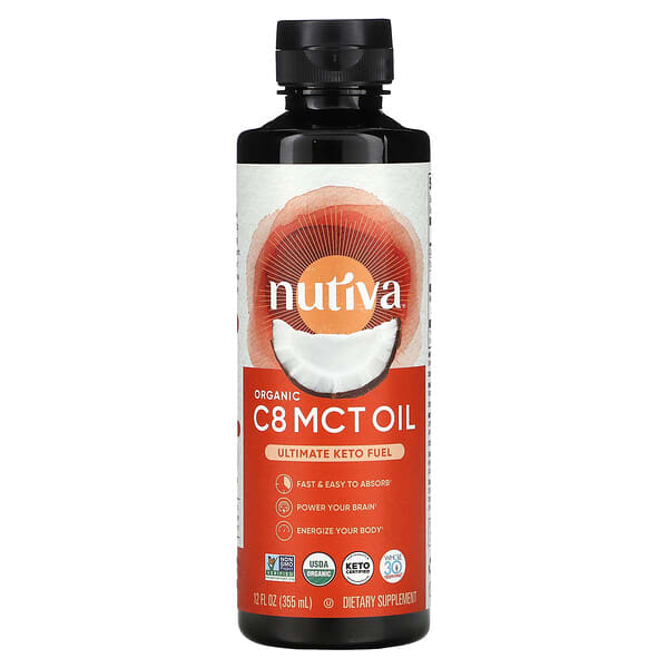 Nutiva, 有機 C8 中鏈甘油三酯油，12 液量盎司（355 毫升）