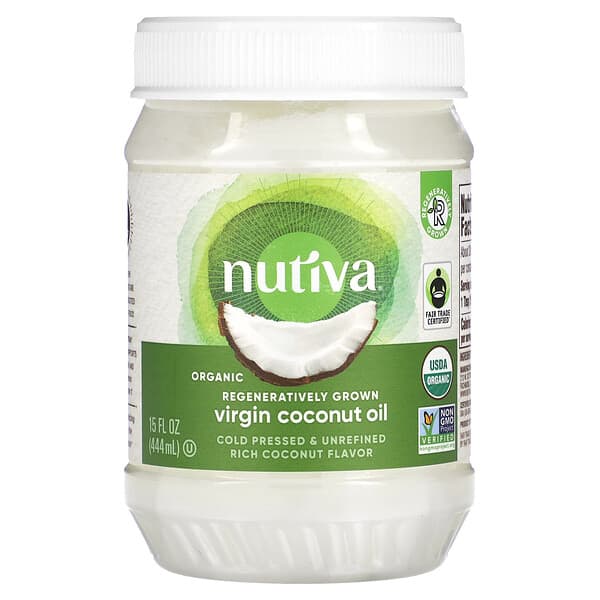 Nutiva, 有機可新生種植初榨椰子油，15 液量盎司（444 毫升）  