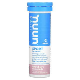 Nuun, Hydration, Sport, Effervescent Electrolyte Supplement, Strawberry Lemonade, 10 Tablets