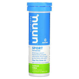 Nuun, Sport Hydration, Effervescent Electrolyte Drink, Lemon Lime, 10 Tablets