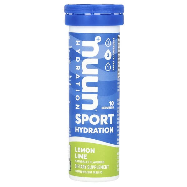Nuun, Sport Hydration เครื่องดื่มอิเล็กโทรไลต์แบบเม็ดฟู่ รสเลมอนไลม์ บรรจุ 10 เม็ด