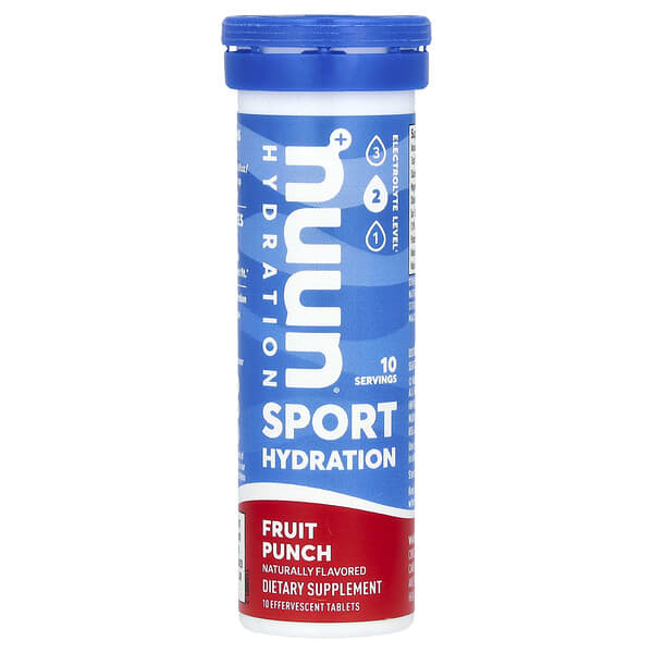 Nuun, Sport Hydration เครื่องดื่มอิเล็กโทรไลต์แบบฟองฟู่ รสฟรุตพันช์ บรรจุ 10 เม็ด