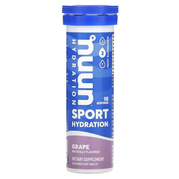 Nuun, Hydration, Sport ผลิตภัณฑ์เสริมอาหารอิเล็กโทรไลต์แบบฟองฟู่ รสองุ่น บรรจุ 10 เม็ด