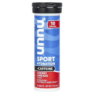 Nuun‏, Sport Hydration + קפאין, משקה אלקטרוליטים תוסס, בטעם דובדבן ליים, 10 טבליות