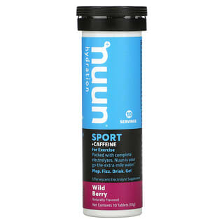 نون‏, Hydration, Sport + Caffeine, Effervescent Electrolyte Supplement, Wild Berry, 10 Tablets