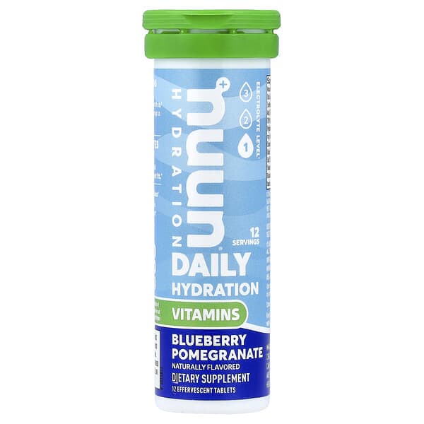 Nuun, Daily Hydration, Vitamins, Blueberry Pomegranate, 12 Effervescent Tablets