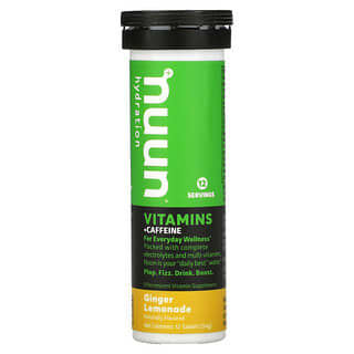 Nuun, Hydration, витамины и кофеин, шипучая витаминная добавка, имбирный лимонад, 12 таблеток