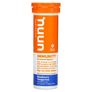 Nuun, Hydration, Immunity, шипучая добавка для иммунитета, голубика и мандарин, 10 таблеток