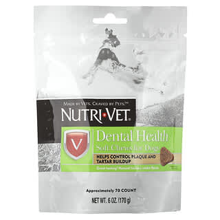 NutriVet, Dental Health, Bocadillos masticables blandos para perros, Humo de nogal natural, 70 unidades, 170 g (6 oz)