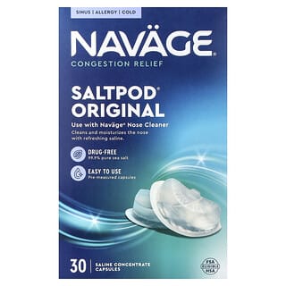 Navage, Péče o nos, fyziologický roztok, výplach nosem, Saltpod Original, 30 kapslí s koncentrátem fyziologického roztoku
