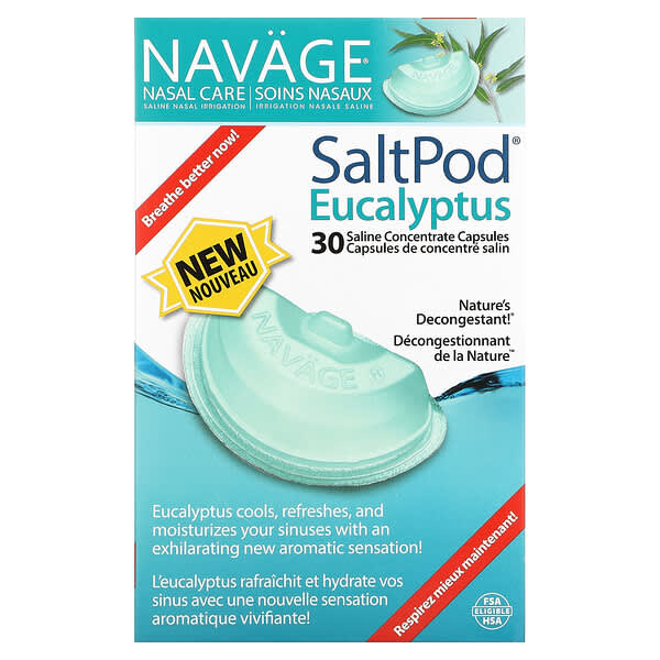 Navage, Nasal Care, Saline Nasal Irrigation, SaltPod Eucalyptus, 30 Saline Concentrate Capsules