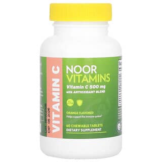 Noor Vitamins, Vitamina C con mezcla de antioxidantes, Naranja, 500 mg, 60 comprimidos masticables