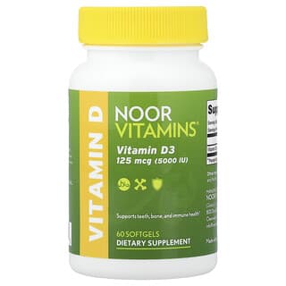 Noor Vitamins, Vitamin D3, 125 mcg (5,000 IU), 60 Softgels